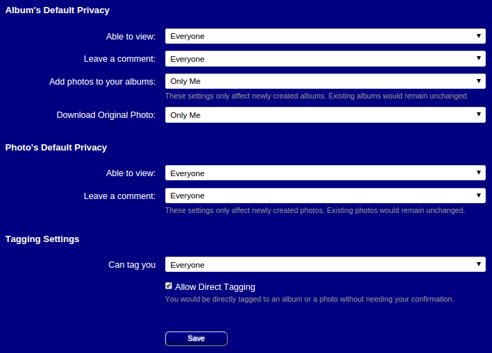 XenGallery Privacy Settings